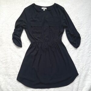 Monteau Shift Dress Womens Black Roll Tab Sleeve Elastic Waist -Size M